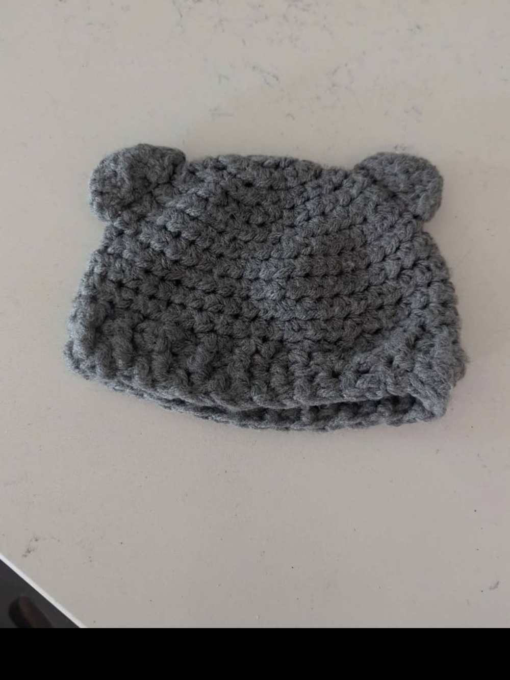Gray Newborn Crochet Bear Ear Baby Beanie Handmade